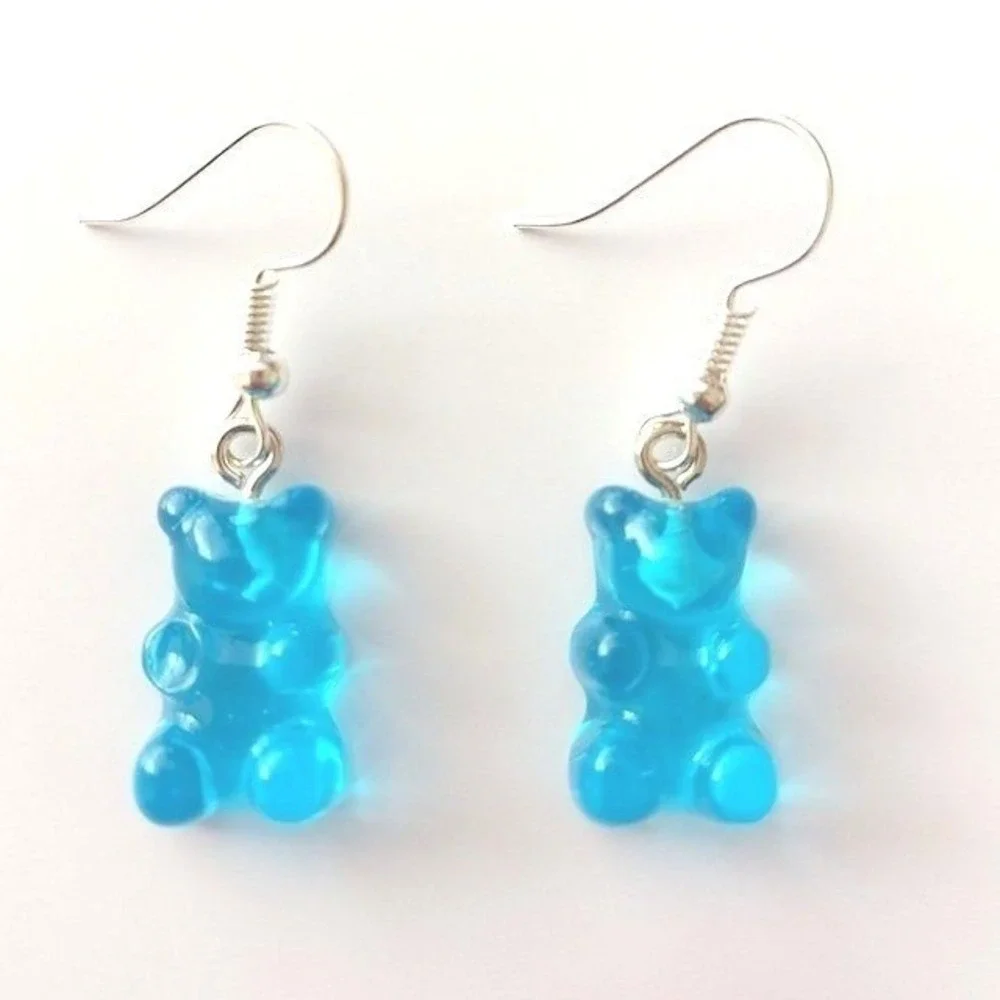 New Gummy Bear Earrings Blue Resin Candy Charm Drop Kidcore Y2K Boutique
